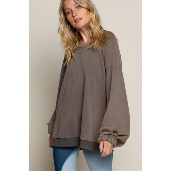 POL Vintage Charcoal Criss Cross Back Slouchy French Terry Pullover - Picture 2 of 13